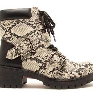 Women’s Qupid Tressa Stone and Black Snake Skin Boot